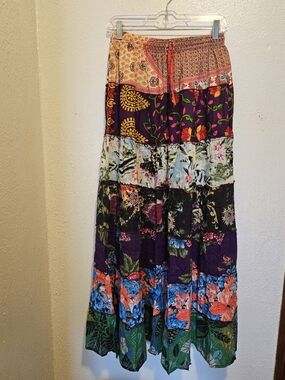 Bohemian Patchwork Maxi Skirt - Multicolor